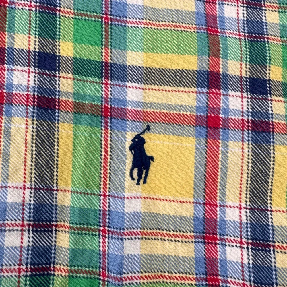 Ralph Lauren Button Down Mens Large Yellow Plaid Custom Fit Long Sleeve Shirt